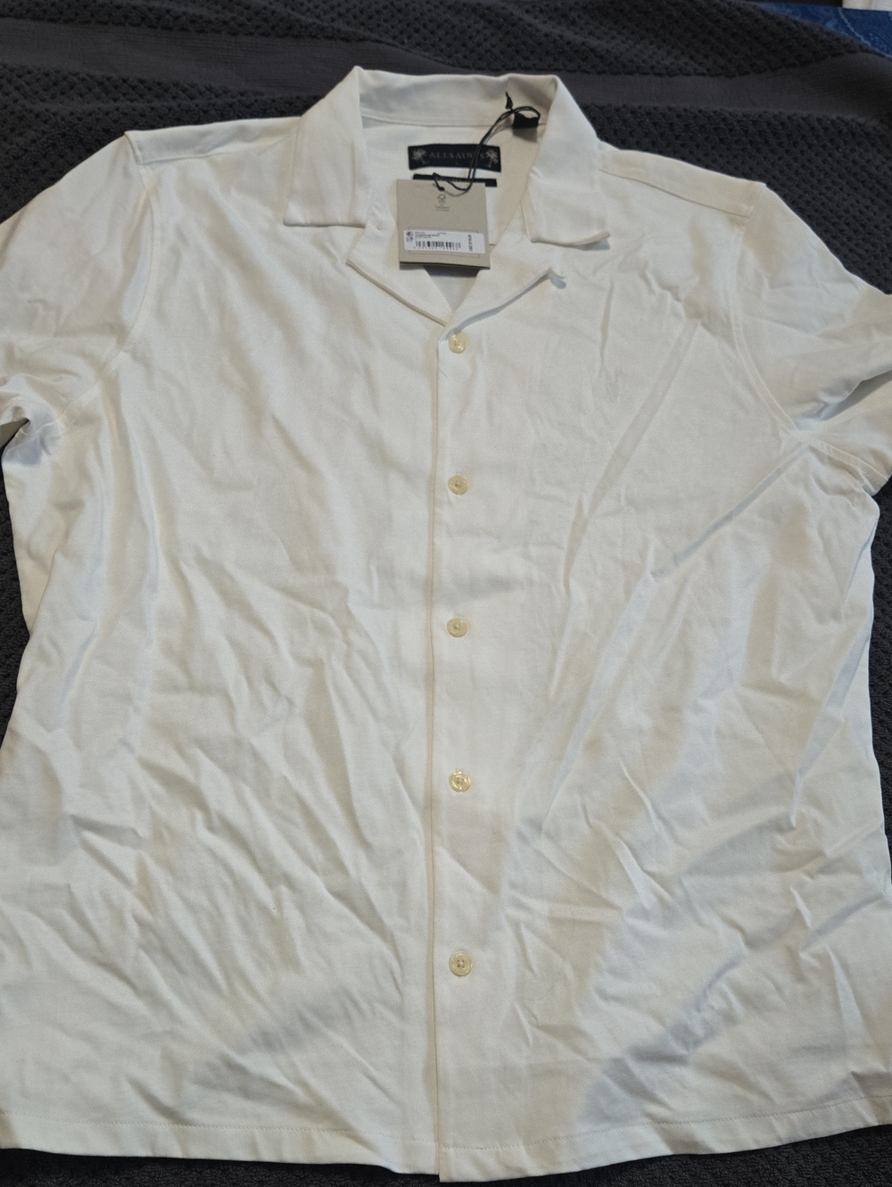 All Saints White Short-Sleeve Button-Down Camp Collar Shirt